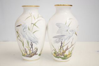 Pair of Franklin porcelain The Marshland bird vase