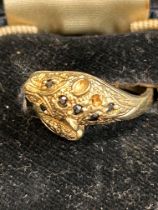 Silver gilt art deco tigers head ring