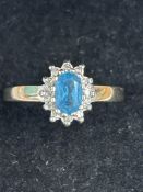 9ct Gold ring set aquamarine & diamonds Size M 2.7