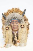 Native indian with real fur & feathers Height 45 c
