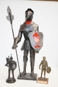 Large tin model of a knight & 2 smaller knights by