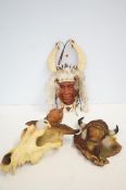 Native indian dram catcher & 2 other figures