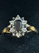 9ct gold ring set with sapphires & diamonds Size O
