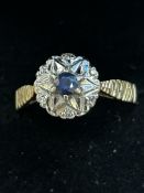 9ct Gold ring set with sapphire & diamonds Size U