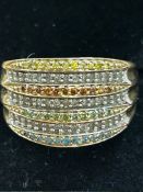 9ct Gold ring set with diamonds & gem stones Size