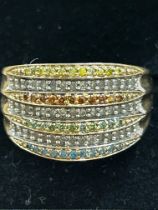 9ct Gold ring set with diamonds & gem stones Size