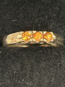 9ct Gold ring set with 3 citrine stones Size O 2.4
