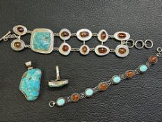 Turquoise & amber silver jewellery