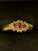 9ct Gold ring set with rubies & diamonds Size Q 3.