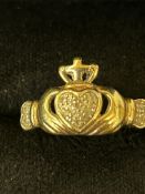 9ct Gold Claddagh ring set with diamonds Size O 1.