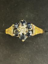9ct Gold ring set with sapphire & diamond 2.1g Siz