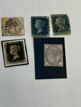 Penny black, 2 two penny blues, 2 1/2 D stamp & a