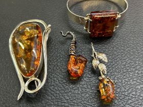 Silver & white metal & amber jewellery