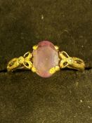 9ct Gold ring set with amethyst Size m
