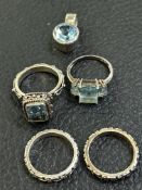 4 Silver rings & silver pendant