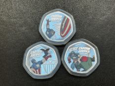 3x Collectable Marvel 50p coins - Captain America