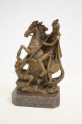 Bronze George & dragon signed on marble base
