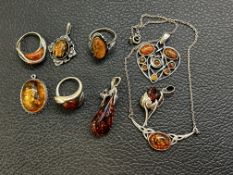 Collection of silver & amber jewellery