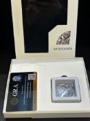 Moissanite & silver ring in presentation box & car