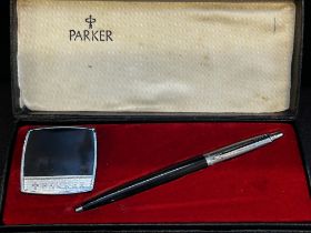 Cased parker pen & Parker tape measure