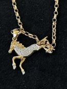 9ct Gold horse pendant & chain set with diamonds 4