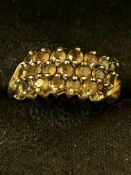 9ct Gold ring set with smokey quartz stones Size O