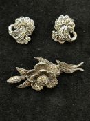 Marcasite silver brooch & earrings