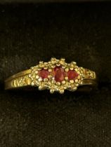 9ct Gold ring set with rubies & diamonds Size Q 3.