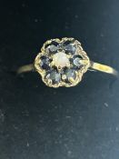 9ct Gold ring set with opal & sapphires Size P.5