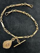 9ct gold Victorian Albert chain, T-bar & fob. 40cm 37 grams