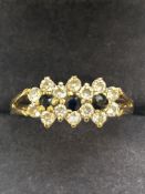 9ct Gold dress ring set with white & blue stones S