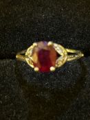 9ct White gold ring ruby & diamonds Size O 2g