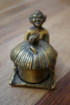 Brass Pixie inkwell with original ceramic ink pot