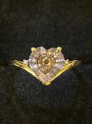 9ct Gold ring set with amethyst & diamond Size O 2.2g