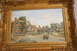 Small oil on canvas village scene signed Brian Tob