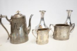 Victorian tea set & 2 hammered vases