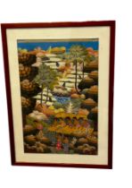 Asian art work - Watercolour on paper, harvest scene.Nyoman. 71 cm x 51 cm size including frame