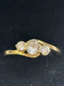 9ct Gold ring set with 3 stones Size R 2.9g
