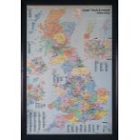 A large framed Political map of Great Britain and Northern Ireland 1m x 70cm