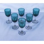 Set of six Edwardian blue wine glasses