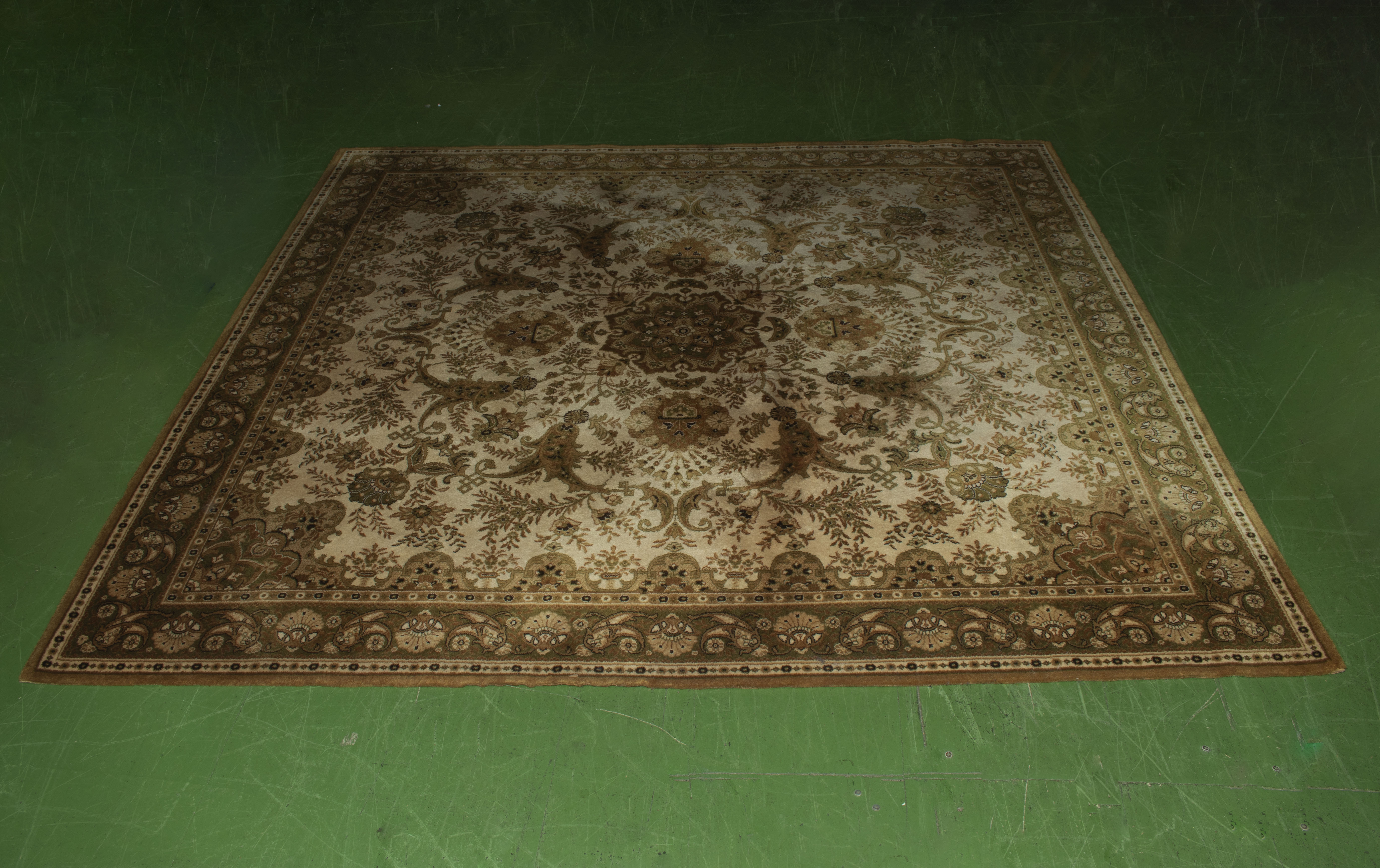 A Louis de Poortere large brown and mustard ground wool rug, 250cm x 250cm