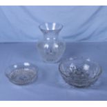 A Stuart crystal vase and two bowls