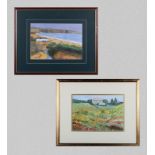 Two Watercolours depicting a bay scene and a rural scene, image size 23cm x 32cm