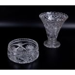 A crystal glass bowl and vase