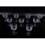 Nine crystal wine glasses