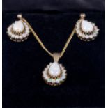 9ct gold set with white opals pendant and earrings