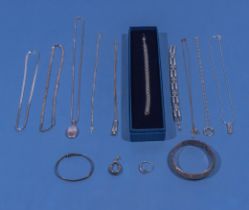 A collection of silver bracelets, necklaces and other jewellery