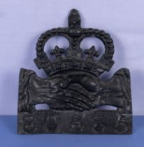 Lead wall plaque in the shape of a crown, 21cm tall x 19cm wide