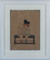 Cecil Beaton signed watercolour of two girls, image size 40cm x 29cm