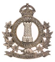 Canadian. Le Regiment de Hull Officer's cap badge circa 1922-52. Good scarce die-cast crowned